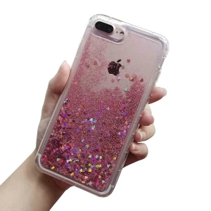 Husa de telefon The Phone Closet cu apa si sclipici, lichid si glitter, pentru iPhone 7 / 8, Rose Pink