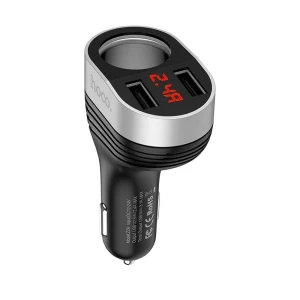 Incarcator auto Hoco Z29, afisaj electronic, 2 x USB plus priza auto