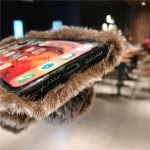 Husa cu Blanita de iepuras pufos Compatibil cu iPhone 7, Maro