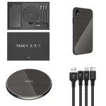Kit incarcator auto - Nillkin Fancy Gift Set - Cablu de date 3 in 1, Incarcator wireless, Husa tempered glass pentru iPhone X, Culoare Negru
