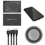 Kit incarcator auto - Nillkin Fancy Gift Set - Cablu de date 3 in 1, Incarcator wireless, Husa tempered glass pentru iPhone X, Culoare Negru