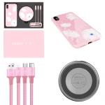 Kit incarcator auto - Nillkin Fancy Gift Set - Cablu de date 3 in 1, Incarcator wireless, Husa tempered glass pentru iPhone X, Culoare Roz