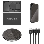 Kit incarcator auto - Nillkin Fancy Gift Set - Cablu de date 3 in 1, Incarcator wireless, Husa tempered glass pentru iPhone XS MAX  Culoare Negru