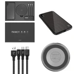 Kit incarcator auto - Nillkin Fancy Gift Set - Cablu de date 3 in 1, Incarcator wireless, Husa tempered glass pentru iPhone XS MAX  Culoare Negru