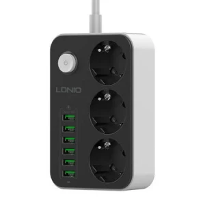 Prelungitor cu 3 prize AC, 6x USB, LDNIO SE3631, 1,6 m (negru)