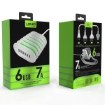 Incarcator priza LDNIO A6702, 6 x USB, White/Green
