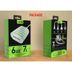 Incarcator priza LDNIO A6702, 6 x USB, White/Green