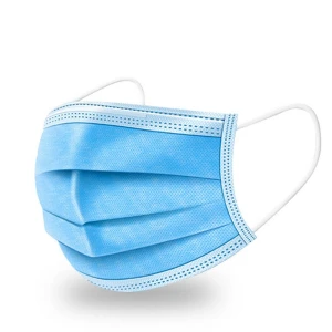Set de 50 buc masti unica folosinta cu 3 pliuri si 3 straturi, elastic, Albastru