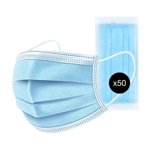 Set 50 bucati Masti de Unica Folosinta pentru Protectie, 3 Straturi, 3 Pliuri cu Elastic, Albastru