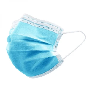 Set 50 de bucati Masti de protectie, 3 straturi, tija nazala ajustabila, unica folosinta, Albastru