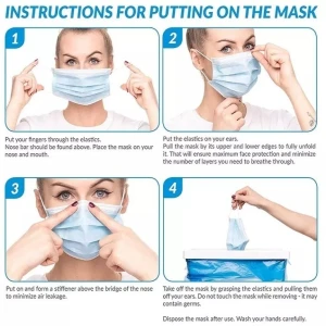 Set 50 masti de protectie, polipropilena, albastru, 3 straturi
