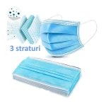 Set 50 masti de protectie de unica folosinta, 3 straturi, Albastru, Polipropilena