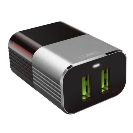 Incarcator LDNIO A2206 Adaptive Travel Charger, 5V 2.4A, 2 USB cu Auto-ID pentru iPhone, iPad, Negru-Gri