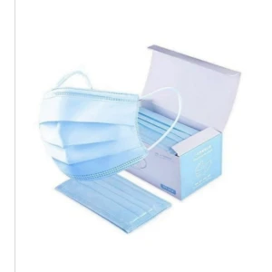 Set 50 bucati Masti faciale de adulti, de unica folosinta, Polipropilena, 3 straturi, 3 pliuri, albastre, nesterile
