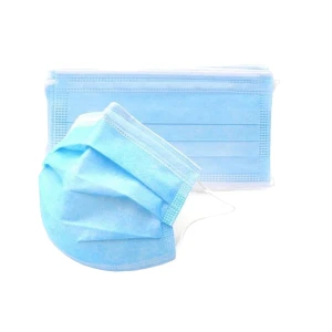 Set 50 masti unica folosinta, cu 3 pliuri si 3 straturi, nesterila, albastra