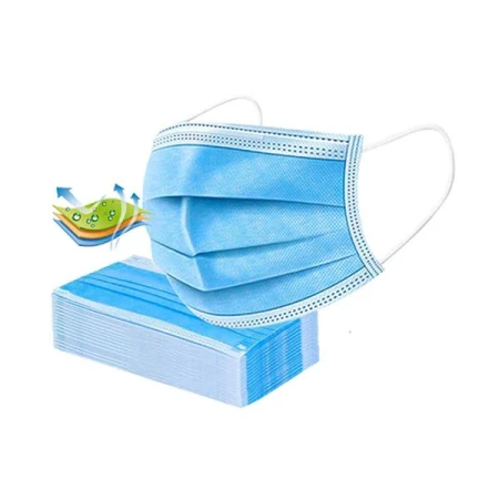 Set masca protectie, Polipropilena, Albastru, 3 straturi, 50 bucati
