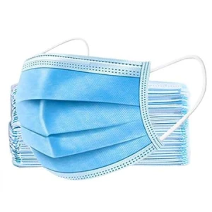 Set 50 bucati masti protectie faciala de unica folosinta, 3 straturi, 3 pliuri, albastru