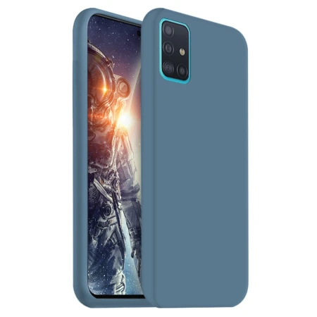 Set Husa Soft Silicone Compatibil cu Samsung Galaxy A51, din silicon flexibil si ultra subtire, Gray Blue + Folie din sticla securizata Compatibil cu Samsung Galaxy A51