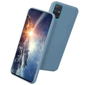 Set Husa Soft Silicone Compatibil cu Samsung Galaxy A51, din silicon flexibil si ultra subtire, Gray Blue + Folie din sticla securizata Compatibil cu Samsung Galaxy A51