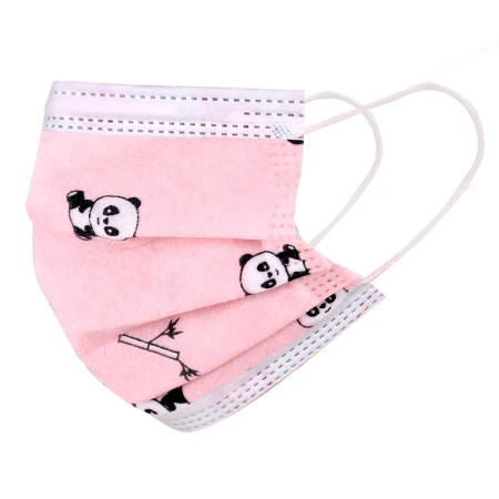 Set 50x Masti Copii, de Unica Folosinta, 3 pliuri, 3 straturi, cu Clema fixare nas, model Roz