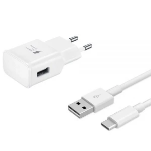 Set Incarcator retea compatibil Samsung Fast 9V/1.67 A or 5V/2A +cablu date Type-C, White