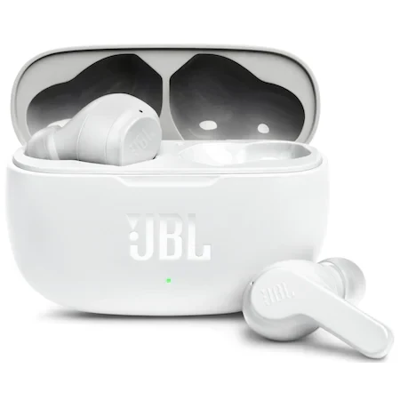 Casti audio in-ear JBL Wave 200TWS, True Wireless, Bluetooth, Deep Bass, IPX2, Touch Control, Alb