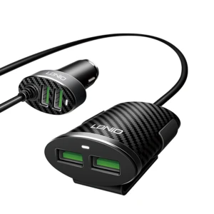 Incarcator auto LDNIO C502 cu cablu extensibil si 4 porturi USB 5.1A, negru