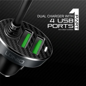 Incarcator auto LDNIO C502 cu cablu extensibil si 4 porturi USB 5.1A, negru