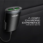 Incarcator auto LDNIO C502 cu cablu extensibil si 4 porturi USB 5.1A, negru