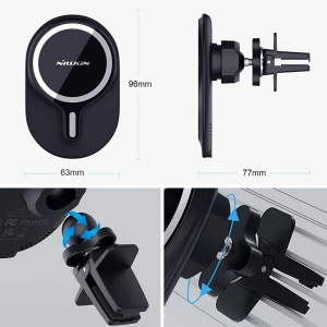 Suport auto Nillkin Magnetic, Air Vent Mount, compatibil MagSafe, incarcare wireless 10W, rotire 360 grade, Cablu USB-C inclus, Negru