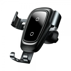 Suport de telefon 2in1, Baseus, Incarcare Wireless, Fixare in grila, Ventilatie, Negru