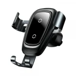 Suport de telefon 2in1, Baseus, Incarcare Wireless, Fixare in grila, Ventilatie, Negru