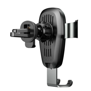 Suport de telefon 2in1, Baseus, Incarcare Wireless, Fixare in grila, Ventilatie, Negru