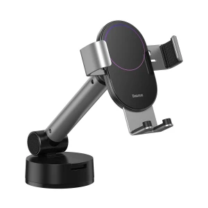 Suport auto, Baseus Simplism SUYL-JY0S, Gravitational, Prindere cu ventuza pe bord sau geam, Negru/Gri, Universal, Diagonale suportate 4,6-6,5 ″