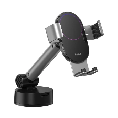 Suport auto, Baseus Simplism SUYL-JY0S, Gravitational, Prindere cu ventuza pe bord sau geam, Negru/Gri, Universal, Diagonale suportate 4,6-6,5 ″