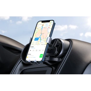 Suport auto, Baseus Simplism SUYL-JY0S, Gravitational, Prindere cu ventuza pe bord sau geam, Negru/Gri, Universal, Diagonale suportate 4,6-6,5 ″