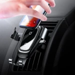 Suport auto Baseus Wireless Fast Charger Gravity Metal cu incarcare wireless Qi, argintiu