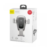 Suport auto Baseus Wireless Fast Charger Gravity Metal cu incarcare wireless Qi, argintiu
