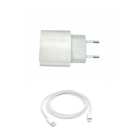 Set Incarcator Adaptor USB-C 20W compatibil iPhone 12/12pro/12proMax si Cablu USB-C Lightning 1 m, Alb