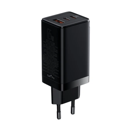 Incarcator telefon, Baseus, 1 x USB-A, 2 x USB-C PD, 65W, 110-240V, Negru