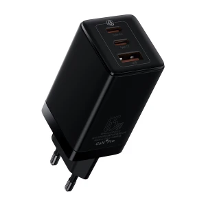 Incarcator telefon, Baseus, 1 x USB-A, 2 x USB-C PD, 65W, 110-240V, Negru