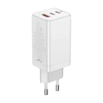 Incarcator telefon, Baseus, 1 x USB-A, 2 x USB-C PD, 65W, 110-240V, Alb