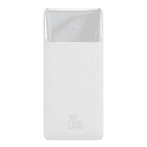 Baterie externa, Baseus, 30000mAh, 20W, Quick Charge, USB-C/USB-A, Afisaj LED, Alb