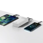 Baterie externa, Baseus, 30000mAh, 20W, Quick Charge, USB-C/USB-A, Afisaj LED, Alb