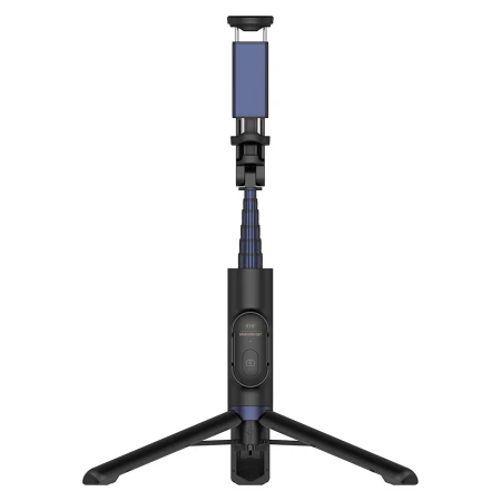 Selfie stick cu telecomanda SAMSUNG, compatibil Android si IOS intre 5-8.5 cm, reglabil intre 20.7-60.8 cm, conectivitate Bluetooth, rotire 360 grade, Model P007, Negru