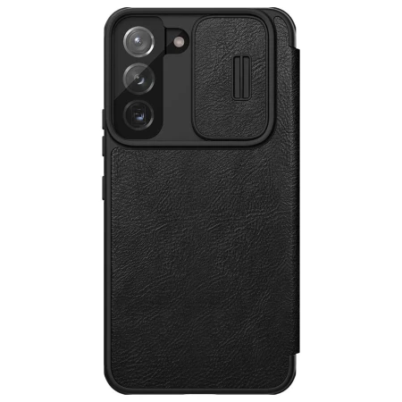 Husa Carte Nillkin Qin Pro, pentru Samsung Galaxy S22, Protectie camera, Piele Eco, Negru
