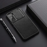 Husa Carte Nillkin Qin Pro, pentru Samsung Galaxy S22, Protectie camera, Piele Eco, Negru