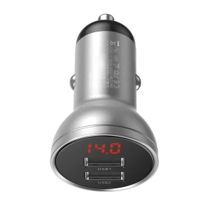 Incarcator auto, Baseus, 2 x USB, 4.8 A, 24 W, Argintiu