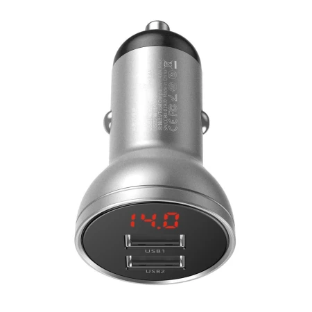 Incarcator auto, Baseus, 2 x USB, 4.8 A, 24 W, Argintiu