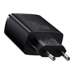 Incarcator Retea Compact Baseus, 30W, 2 X Port USB, Port USB Type-C, 3A, Quick Charge 3.0, Negru